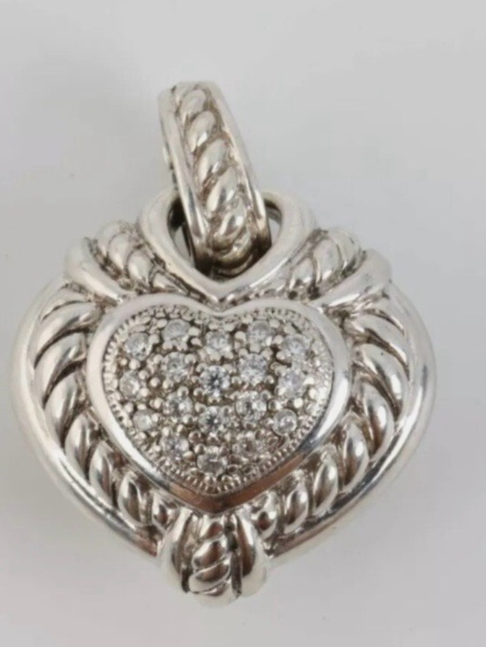 Judith Ripka Silver Heart Pendant with Pave Crystals